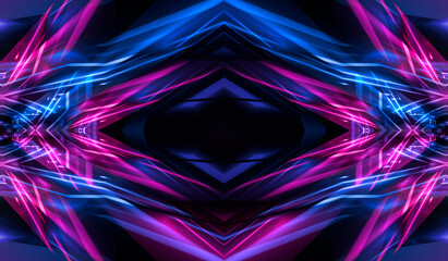 Fototapete - Abstract blue background with neon rays, flashes of light, faces, lines. Cosmic abstract background of the substrate.	

