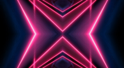 Wall Mural - Dark abstract futuristic background. Neon lines, glow. Neon lines, shapes. Pink and blue glow