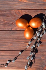 Poster - Easter eggs on brown wooden background