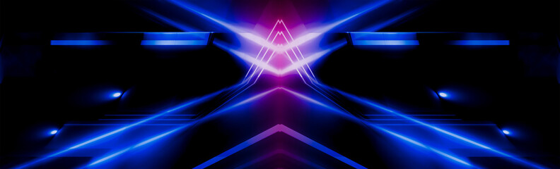 Wall Mural - dark abstract futuristic background. neon lines, glow. neon lines, shapes. pink and blue glow