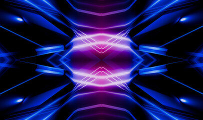Wall Mural - dark abstract futuristic background. neon lines, glow. neon lines, shapes. pink and blue glow