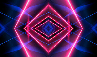 Wall Mural - dark abstract futuristic background. neon lines, glow. neon lines, shapes. pink and blue glow