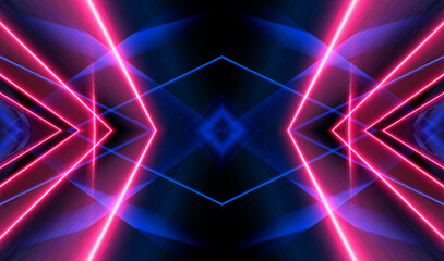 Wall Mural - dark abstract futuristic background. neon lines, glow. neon lines, shapes. pink and blue glow
