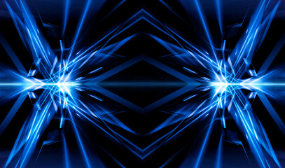 Wall Mural - dark abstract futuristic background. neon lines, glow. neon lines, shapes. pink and blue glow