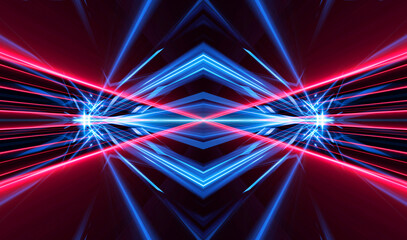 Wall Mural - dark abstract futuristic background. neon lines, glow. neon lines, shapes. pink and blue glow