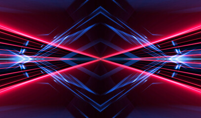 Wall Mural - dark abstract futuristic background. neon lines, glow. neon lines, shapes. pink and blue glow