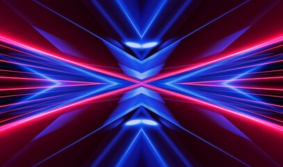 Wall Mural - dark abstract futuristic background. neon lines, glow. neon lines, shapes. pink and blue glow