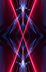 Wall Mural - dark abstract futuristic background. neon lines, glow. neon lines, shapes. pink and blue glow