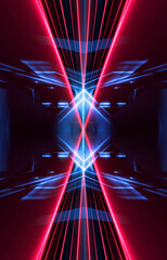 Wall Mural - Dark abstract futuristic background. Neon lines, glow. Neon lines, shapes. Pink and blue glow