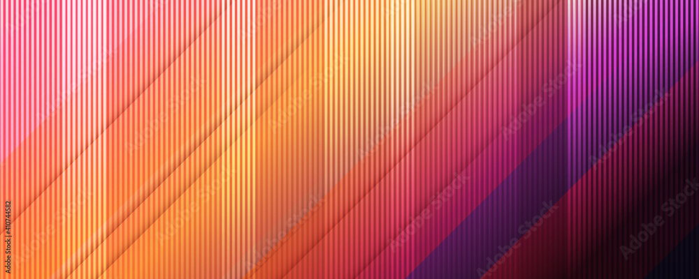 Multicolored tech background, with a geometric 3D structure. Clean, vibrant design with simple, bright, modern forms. 3D render. Blue purple orange yellow lines stripes background - obrazy, fototapety, plakaty 