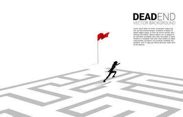 Poster - Silhouette of businessman running to exit the maze. Business concept for problem solving and finding idea.