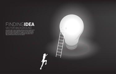 Poster - Silhouette of businessman running to ladder on light bulb . Business Concept of creative idea and solution.