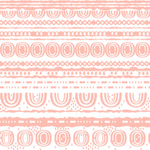 Pink White Pastel Abstract Seamless Pattern. Hand Drawn Digital Effect. Ovals, Semicircles, Rainbows, Lines, Dots, Circles And Other Shapes
