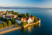 Aerial View Of The Beautiful Little Town Of Lindau On The Lindau Island At Constance Lakefront, Germany.
