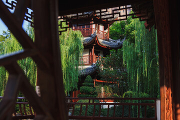 Pagoda among trees in Confucius temple in Shanghai