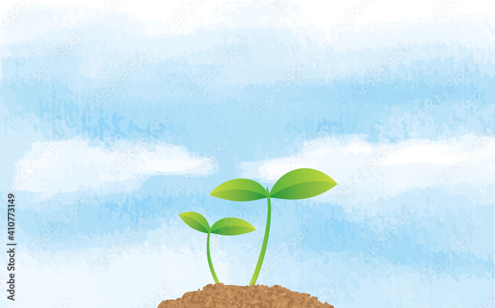 Plakat 新芽が生えている土と空のイメージイラスト Paczkowac Kielkowanie Gleba Fototapety Foteks