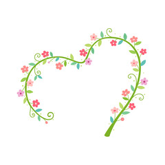 Wall Mural - Heart shaped plant arch with cute flowers on white background.