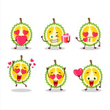 Fototapeta Dinusie - Slice of durian cartoon character with love cute emoticon