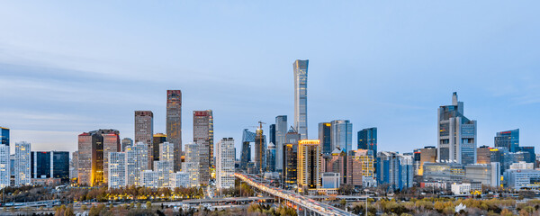 Wall Mural - High-view night scenery of CBD buildings in Beijing, China 