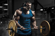 © Fotokvadrat - Muscular man bodybuilder training in gym and posing. Fit muscle guy workout with weights and barbell