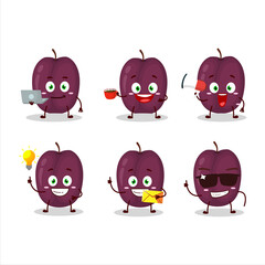 Wall Mural - Plum cartoon character with various types of business emoticons