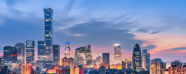 Wall Mural - High-view night scenery of CBD buildings in Beijing, China 