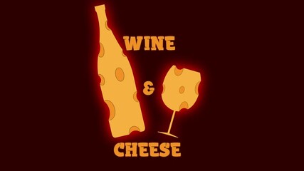 Wall Mural - bottle and glass of cheese. animated logo wine and cheese