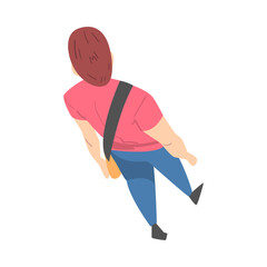 Sticker - Going and Walking Man Character Top View Vector Illustration