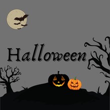 Happy Halloween Background With Black Pumpkin And Tree With Moon Illustration On Gray Background