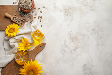 Wall Mural - Composition with sunflower oil on light background