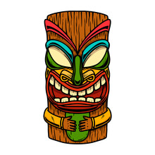 Illustration Of Tiki Idol. Design Element For Logo, Label, Sign, Poster. Vector Illustration