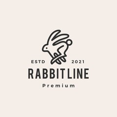 Sticker - rabbit line outline monoline hipster vintage logo vector icon illustration