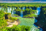 Argentina - Misiones - Iguazu falls - The impressive panorama view of Argentine side of Iguazu waterfall flows and streams falling down to Parana river taken from brazilian side