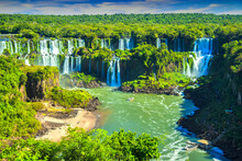 Argentina - Misiones - Iguazu Falls - The Impressive Panorama View Of Argentine Side Of Iguazu Waterfall Flows And Streams Falling Down To Parana River Taken From Brazilian Side