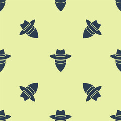 Sticker - Blue Cowboy icon isolated seamless pattern on yellow background. Vector.