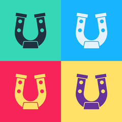 Sticker - Pop art Horseshoe icon isolated on color background. Vector.