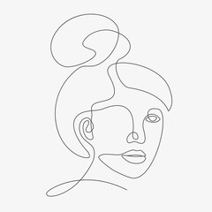 Wall Mural - Woman head vector lineart illustration. One Line style drawing. 