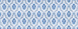 Old retro antique vintage rough blue white wallpaper texture background banner panorama, with seamless pineapple, flower and leaf print motive
