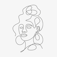 Wall Mural - Woman head vector lineart illustration. One Line style drawing. 