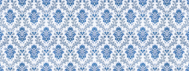 old retro antique vintage rough blue white wallpaper texture background banner panorama, with seamle