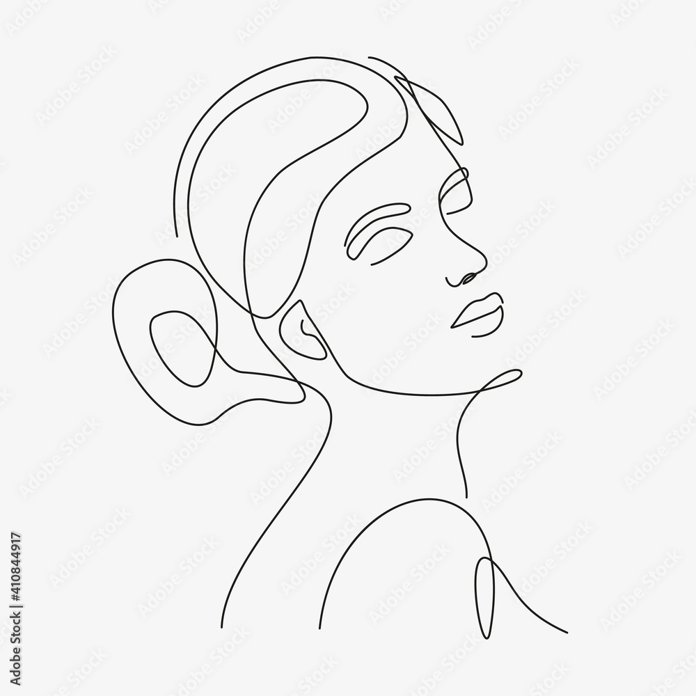 Vector Line Drawing Head Woman head vector lineart illustration. One Line style drawing. Stock ...