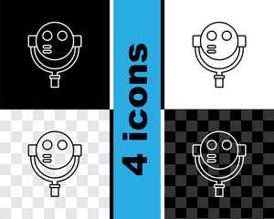 Sticker - Set line Tourist binoculars icon isolated on black and white, transparent background. Binoculars telescope on the observation deck for tourists. Vector.