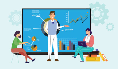 Vector of businesspeople business analytics team monitoring financial reports and investments