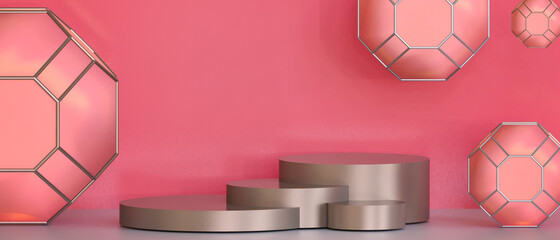 Poster - Chinese New Year and red Background for Gold podium on product display. Red lantern Japanese Modern Concept. posters, banners, greetings card- 3d Rendering