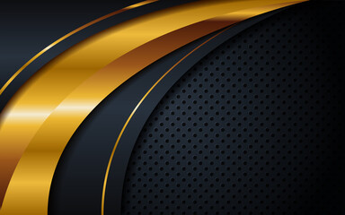 Poster - abstract elegant dark blue navy combination with golden lines background . luxury black paper overla