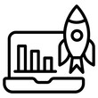      Data with rocket inside laptop, business launch icon
