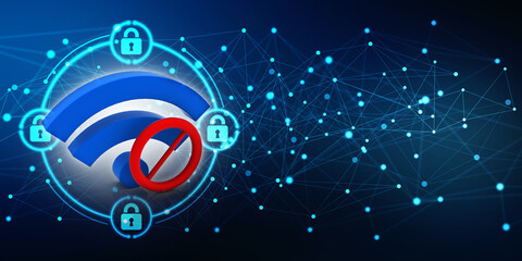 Poster - 3d illustration WiFi symbol with stop sign