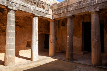 Wall Mural - Tombs of the Kings near  Paphos Cyprus a 4th century BC necropolis, of burial chambers of the Roman Hellenic which is a popular tourist travel destination attraction landmark, stock photo image