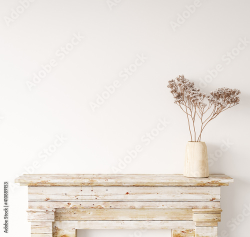 Blank wall mock up in home interior background, white room with natural woode...