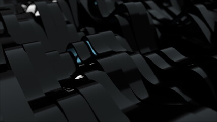 Aufkleber - 3d rendering of black wavy lines surface. Computer generated abstract dynamic background.